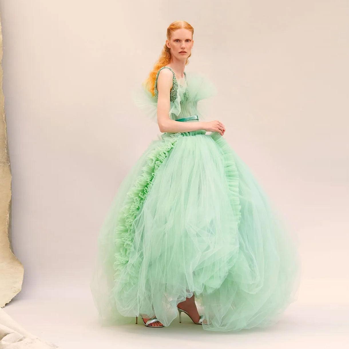 Pretty Mint Green Tulle Beaded Prom Gown HER SHOP Pretty Mint Green Tulle Beaded Prom Gown HER SHOP