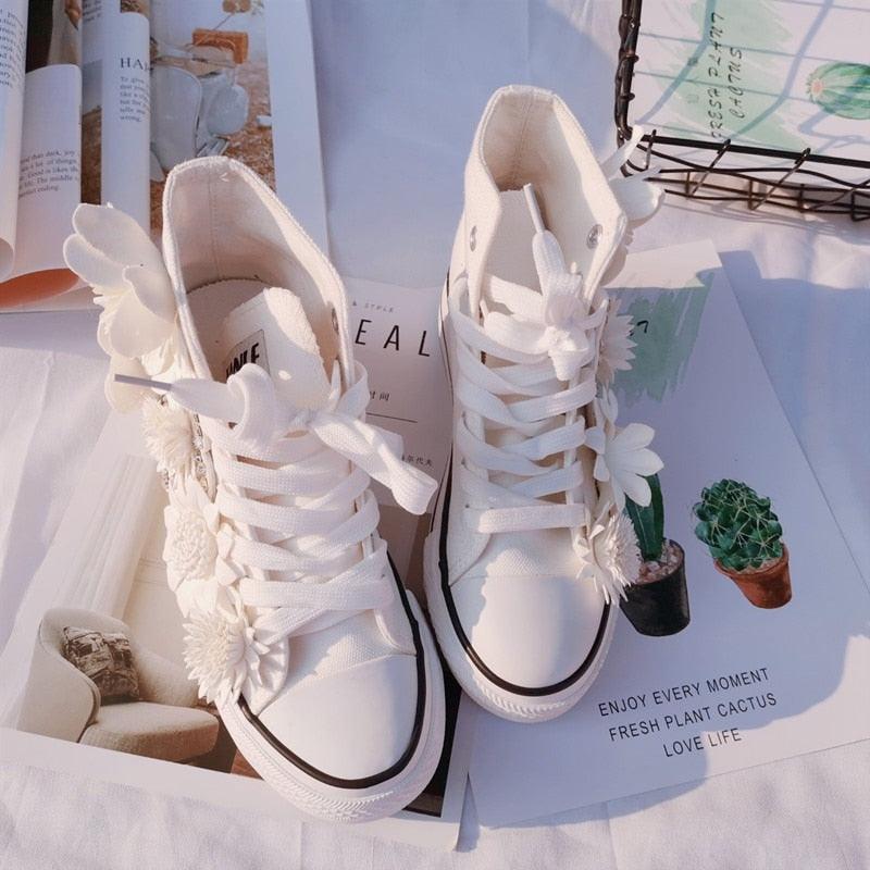 Original Butterfly Flower High-top Sweet Lace-up Canvas Shoes