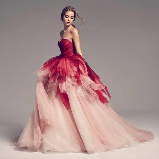 Stunning Red & Blush Pink Tulle Prom Gowns - HER SHOP