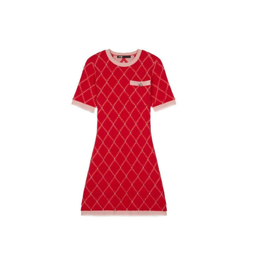 Spring New Design: Red Color Block Hem Argyle Knitted Bodycon Mini Dress – French Vintage Style, Free Shipping, Paris Brand, Perfect for Christmas and Holiday Parties - HER SHOP