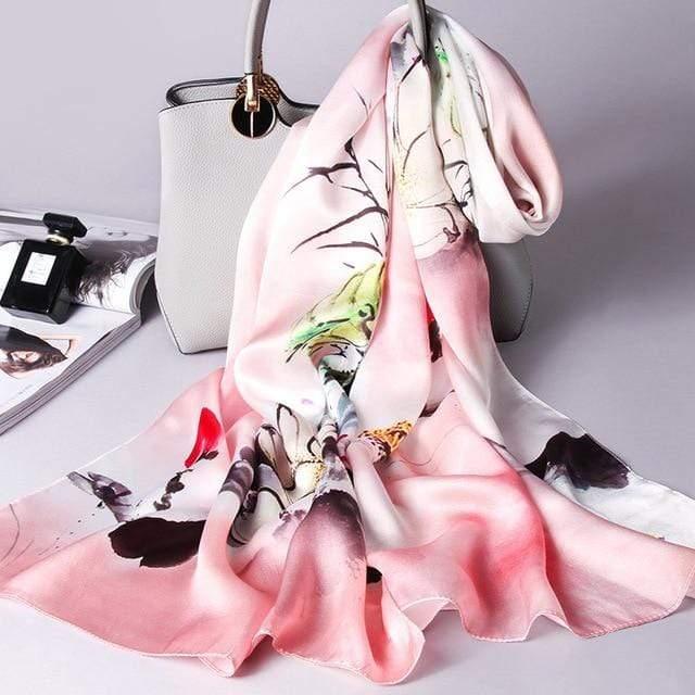 Her Shop accessories Color 9 / 170X53CM 100% Real Silk Scarf