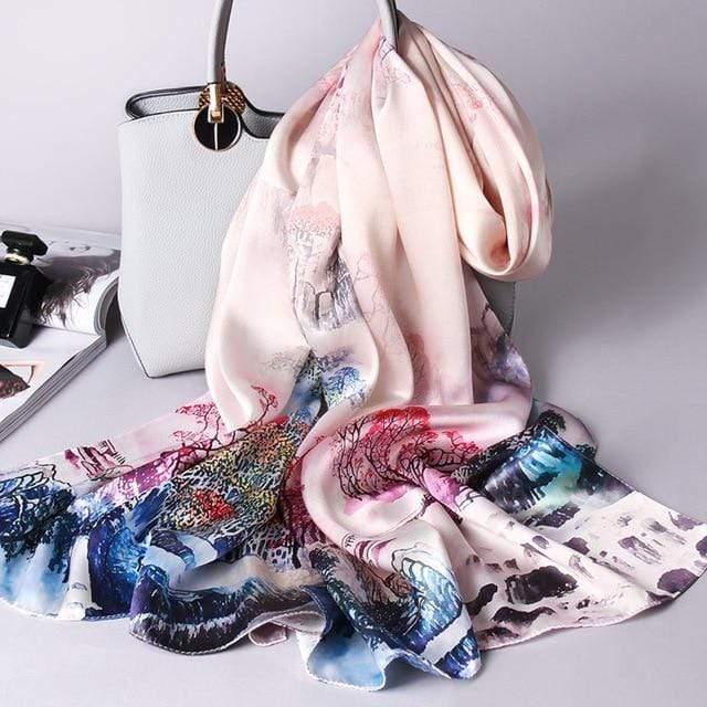 Her Shop accessories Color 16 / 170X53CM 100% Real Silk Scarf