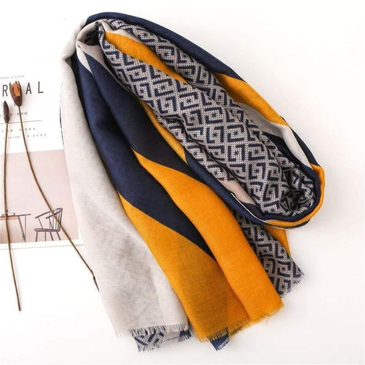Ladies New Fashion Geometric Patchwork Fringe Viscose Shawl - HER SHOP