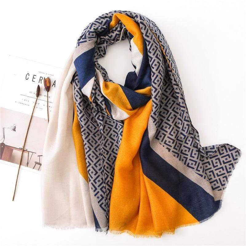 Ladies New Fashion Geometric Patchwork Fringe Viscose Shawl - HER SHOP