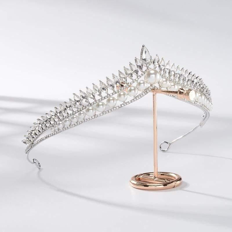 Luxury Pearl Princess Rhinestone Tiara - Queen Pageant Prom Crown for Weddings