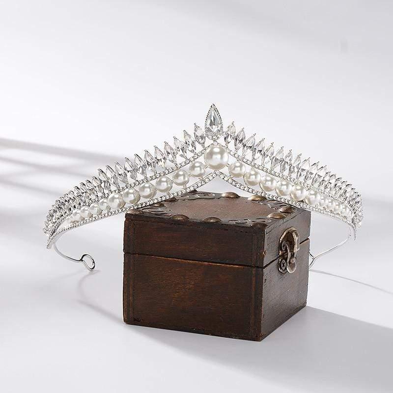 Luxury Pearl Princess Rhinestone Tiara - Queen Pageant Prom Crown for Weddings