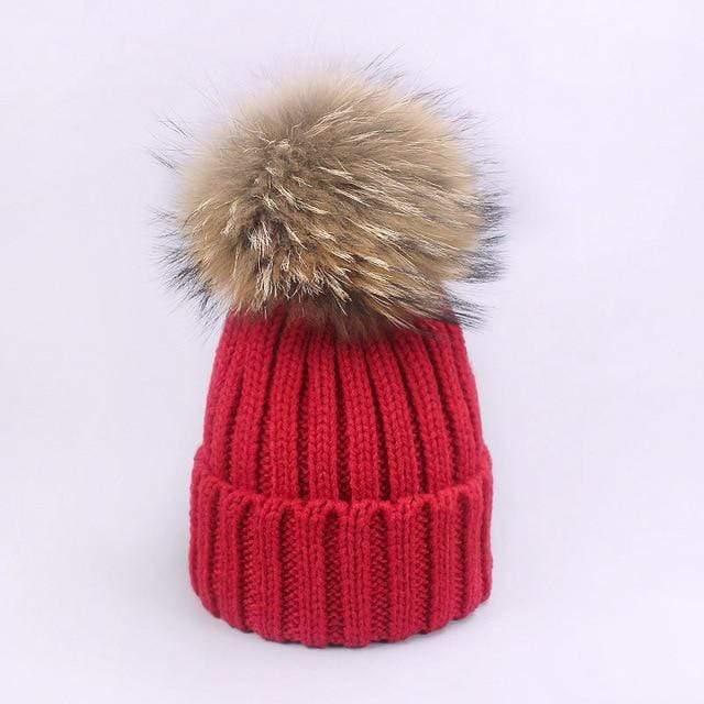 Women and Kids Winter Hat and Scarf With Real Fur Pompom - HER SHOP