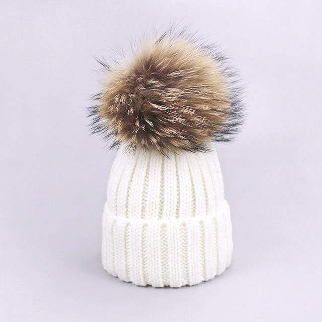 Women and Kids Winter Hat and Scarf With Real Fur Pompom