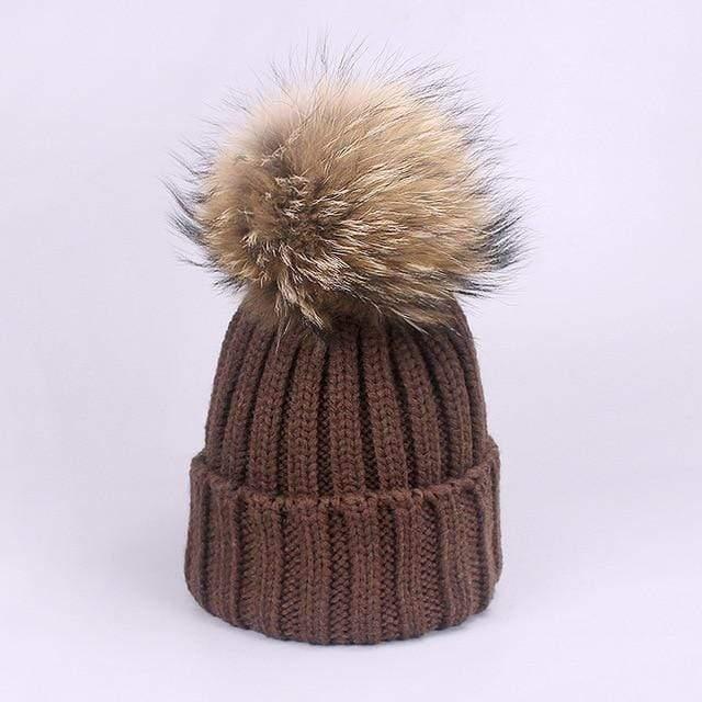 Women and Kids Winter Hat and Scarf With Real Fur Pompom