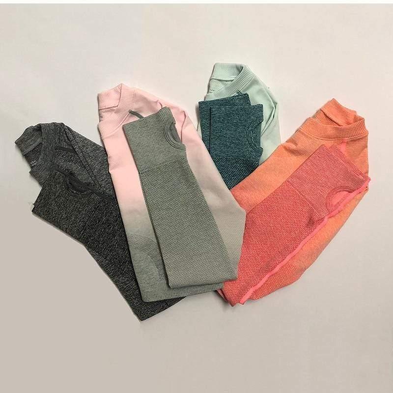 Women Seamless Leggings+Cropped Shirts Workout Suit