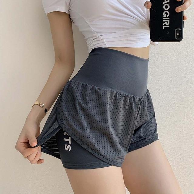 Women Summer High Waist Mesh Yoga Shorts