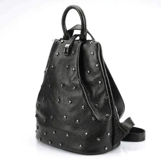 Punky style women stud cow skin genuine leather soft backpack - HER SHOP®