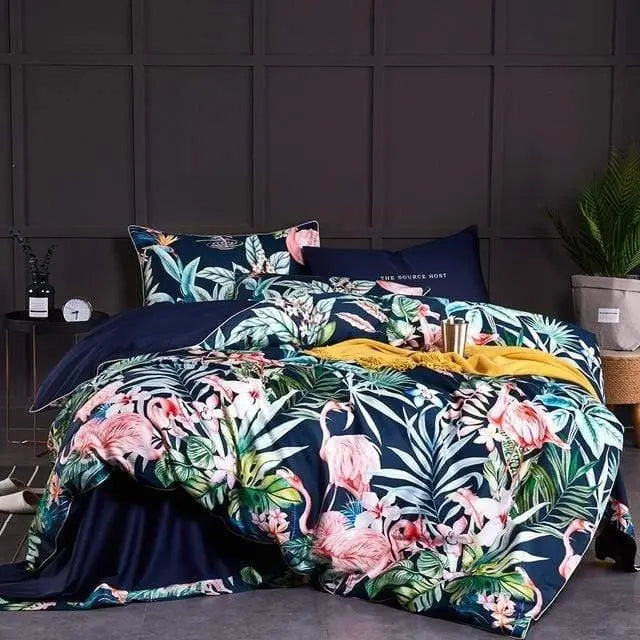 Her Shop Bedding -YRJ-02-huolieniao / King / Flat Bed Sheet Egyptian Cotton Flower Print Girls Pastoral Princess Bedding Sets