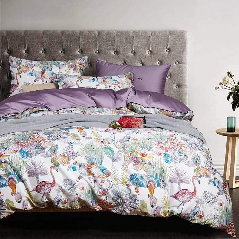 Her Shop Bedding Egyptian Cotton Flower Print Girls Pastoral Princess Bedding Sets