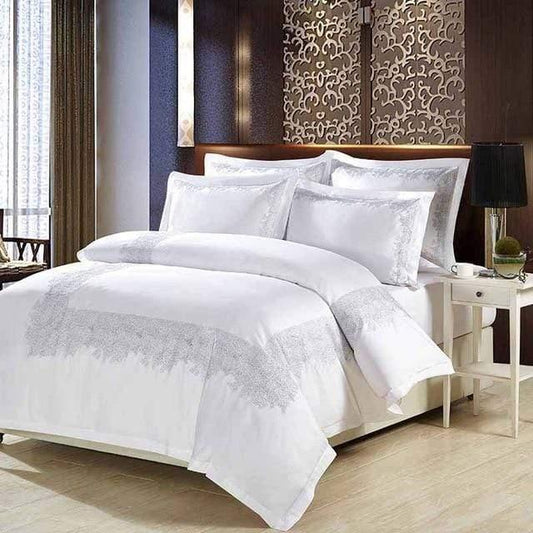 Luxury 100% cotton Embroidery home bedding set white satin duvet cover sets oriental vintage style bed linen bedclothes - HER SHOP