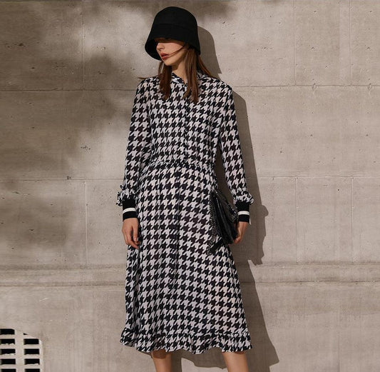 Vintage V-neck High Waist Calf-length Temperament Fashion Dress For Women - HER SHOP