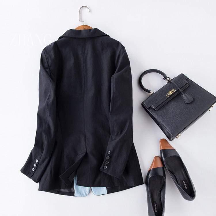 Her Shop Blazers Cotton Linen Single Button Casual Blazer Suit