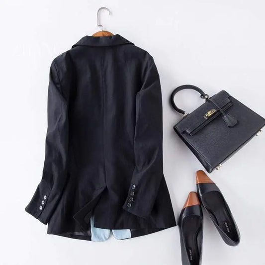 Her Shop Blazers Cotton Linen Single Button Casual Blazer Suit - HER SHOP®