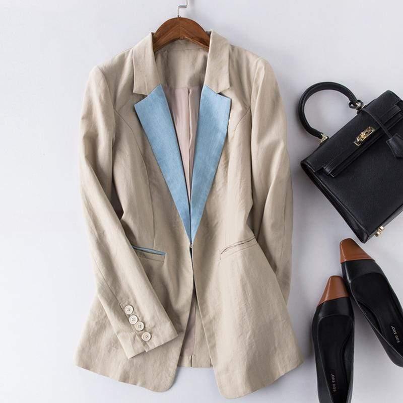Her Shop Blazers Cotton Linen Single Button Casual Blazer Suit