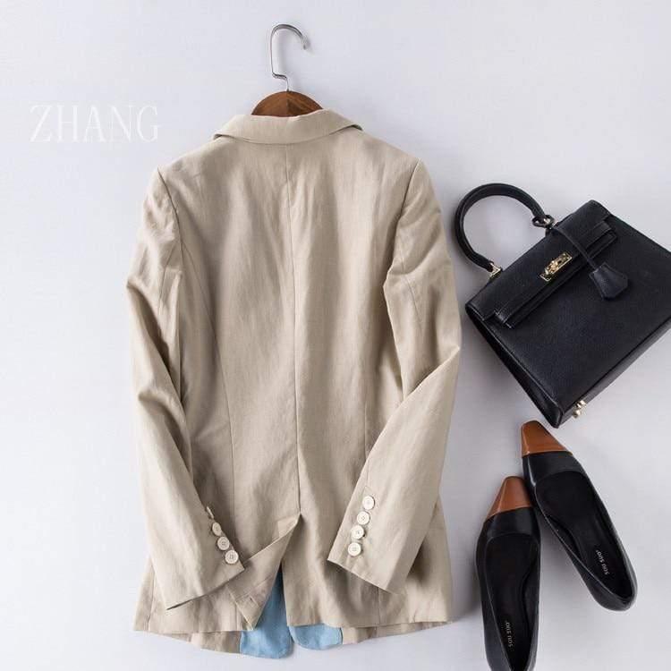 Her Shop Blazers Cotton Linen Single Button Casual Blazer Suit