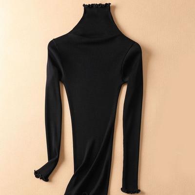 Women Solid Turtleneck Pullovers 80%Silk 20%Cotton