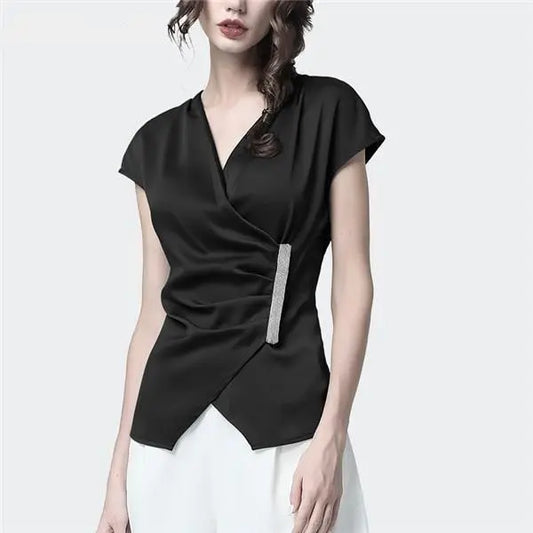 Summer Long Hang Up Buckle Short Sleeve Blouse - HER SHOP®