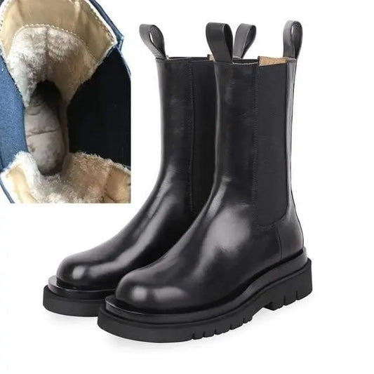 Genuine Leather Chelsea Boots Platform Ankle Boots Flat Botas Ladies Booties - HER SHOP®