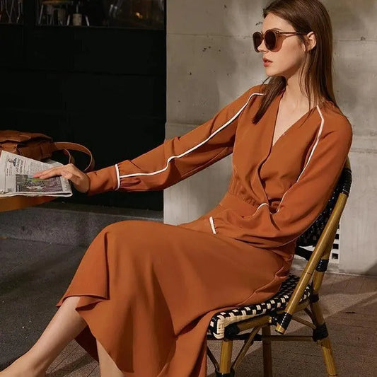 Minimalism Causal Full Sleeve High Waist Calf-length New Dress For Women - HER SHOP®