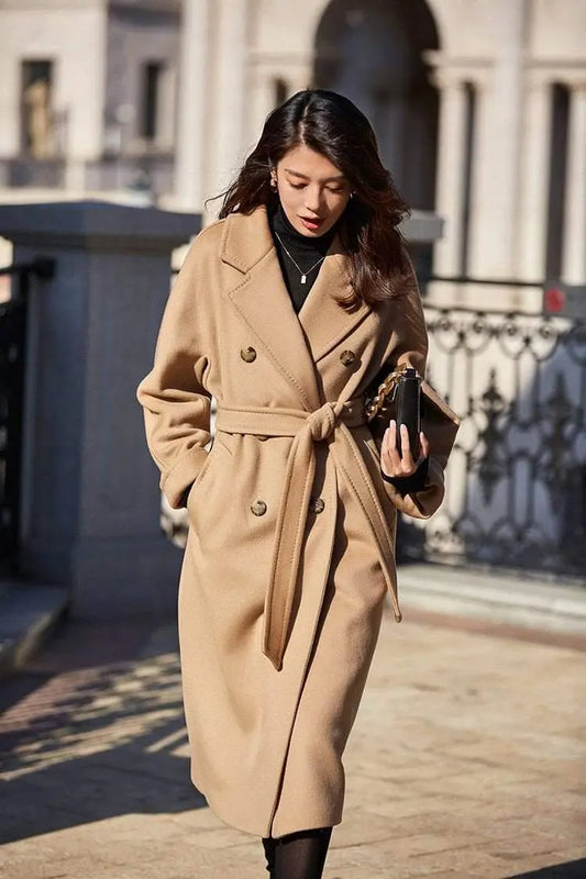 Her Shop Coats, Jackets & Blazers 100% Wool Elegant Double Breasted Belted Warm Wool Coat - HER SHOP®