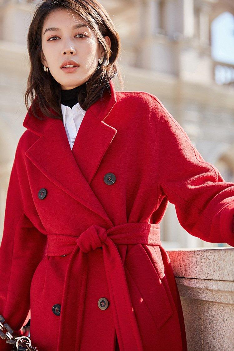 Fashion double breasted belted wool coat