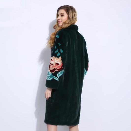 Her Shop Coats, Jackets & Blazers green / 40 / Mink Long Self-Cultivation Fur Coat for Women - HER SHOP