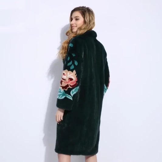 Her Shop Coats, Jackets & Blazers green / 40 / Mink Long Self-Cultivation Fur Coat for Women - HER SHOP®