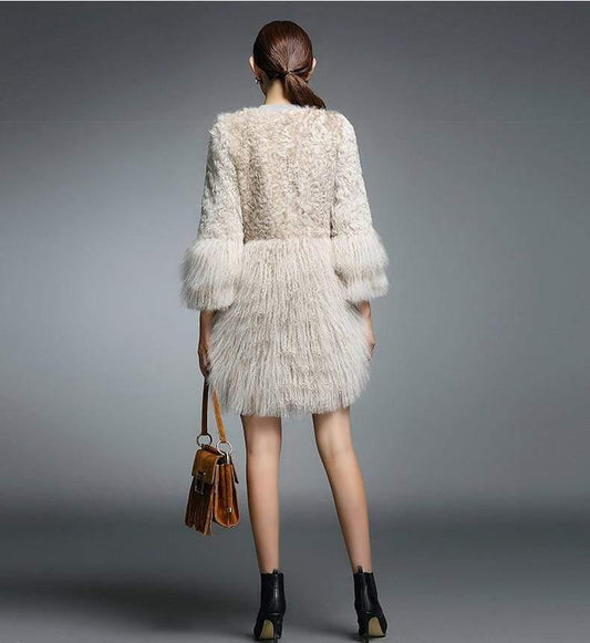 Real Fur Coat for Women Natural Lamb Fur with Mongolia Sh... - HER SHOP
