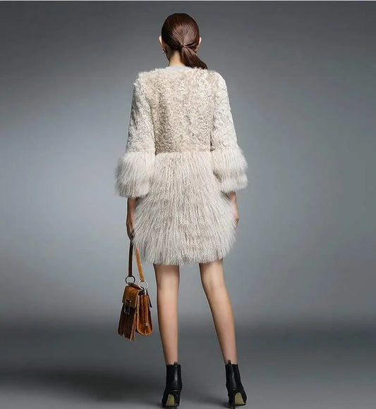 Real Fur Coat for Women Natural Lamb Fur with Mongolia Sh... - HER SHOP®