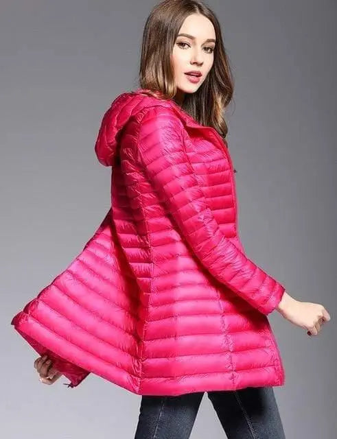 Woman Padded Hooded White Duck Down Long Jacket - HER SHOP®