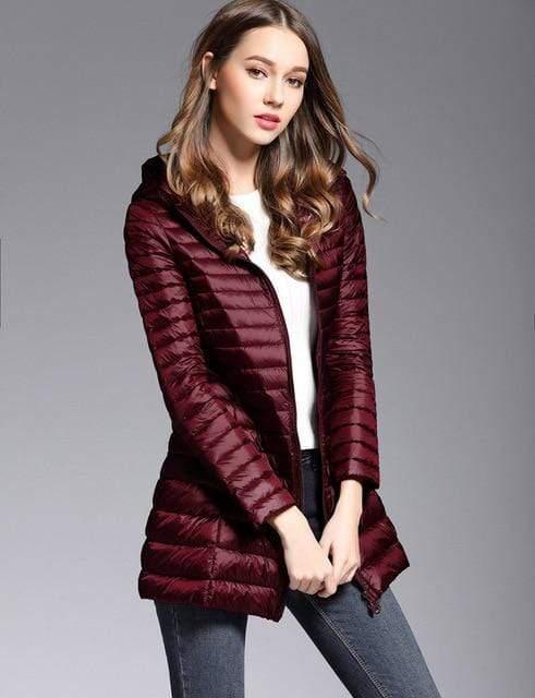 Woman Padded Hooded White Duck Down Long Jacket
