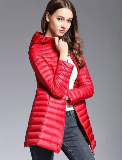 Woman Padded Hooded White Duck Down Long Jacket