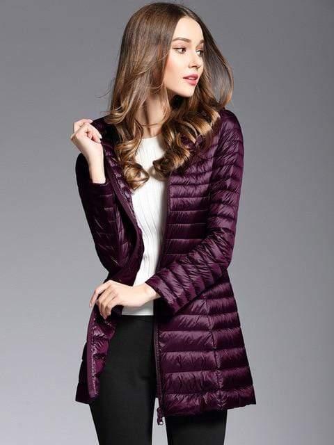 Woman Padded Hooded White Duck Down Long Jacket