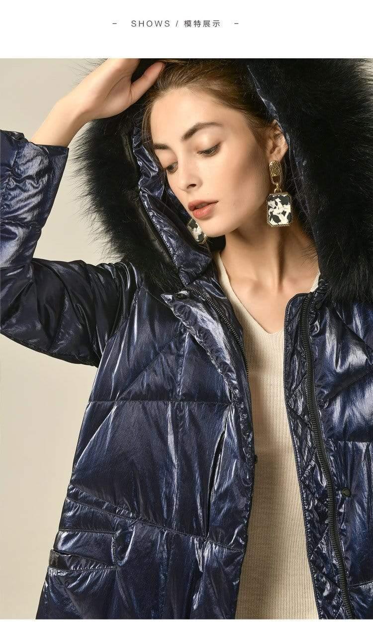 Down Jacket Woman Hooded 90% White Goose Down Women's Down Coats with Real Fox