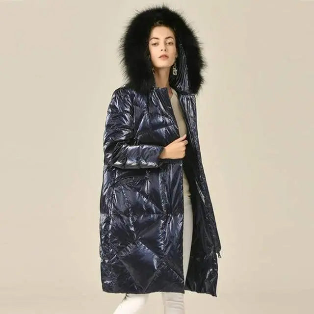 Down Jacket Woman Hooded 90% White Goose Down Women's Down Coats with Real Fox Her Shop