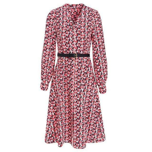 Autumn V-neck Vintage Floral Print Midi Dress - HER SHOP