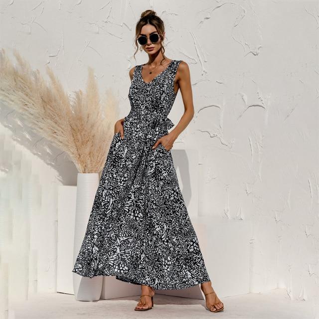 Her Shop Dress Black / XXL Backless V-Neck Bandage Boho Beach Dress