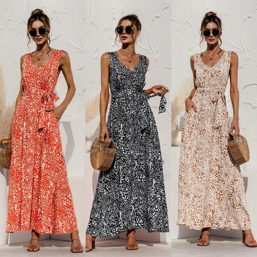 Her Shop Dress Backless V-Neck Bandage Boho Beach Dress