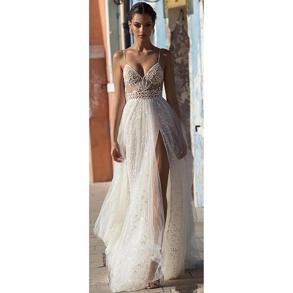 HER SHOP Dress Boho Beading Lace Beach Wedding Dress