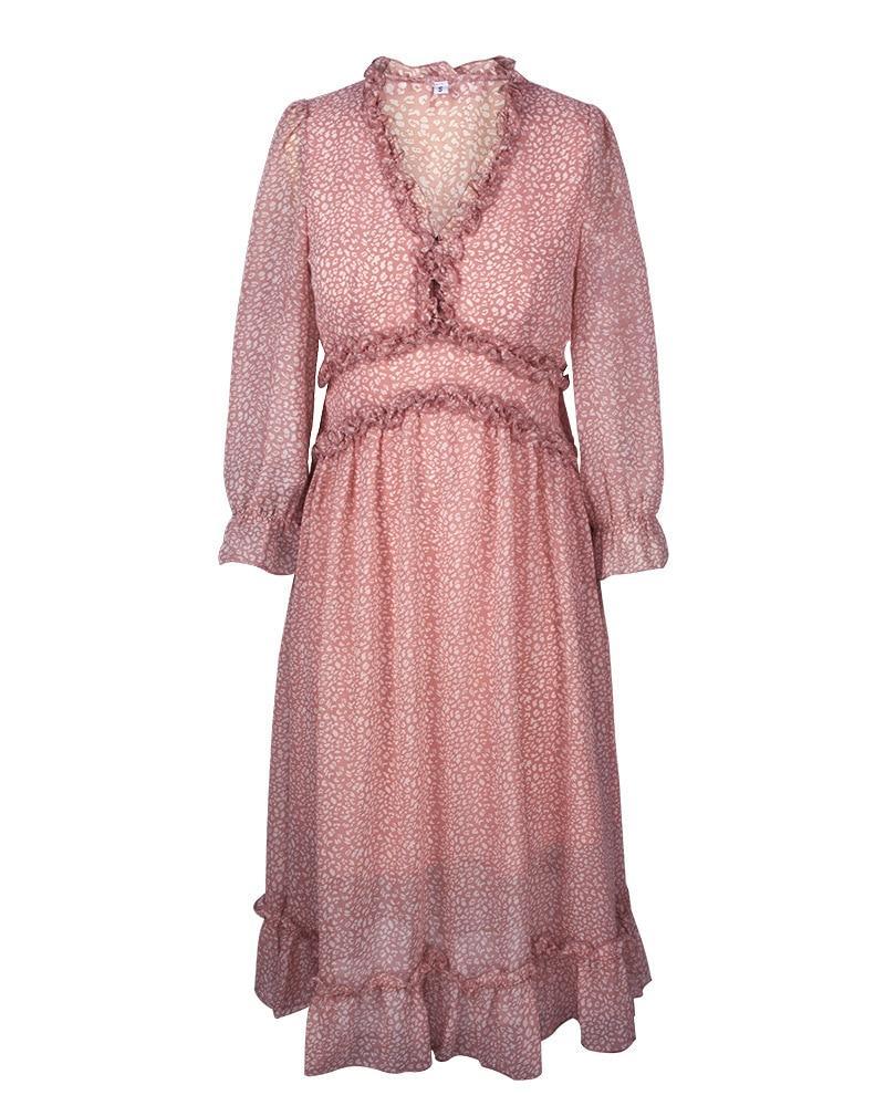 Her Shop Dress Casual Butterfly Sleeve High Waist Chiffon Dress