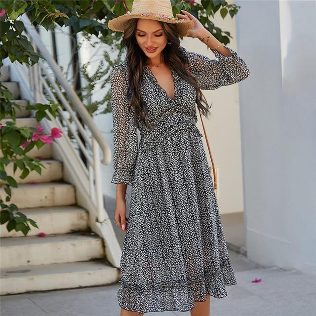 Her Shop Dress Black / XL Casual Butterfly Sleeve High Waist Chiffon Dress