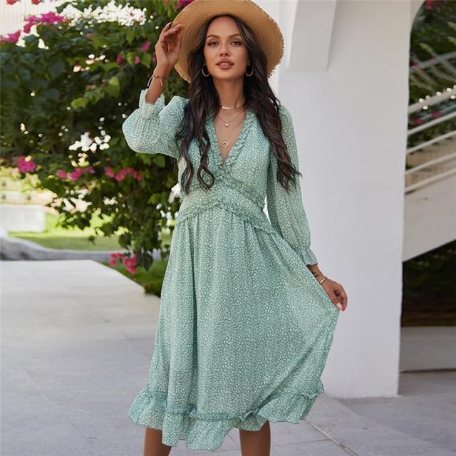 Her Shop Dress Light Green / XL Casual Butterfly Sleeve High Waist Chiffon Dress