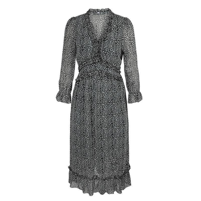 Her Shop Dress Casual Butterfly Sleeve High Waist Chiffon Dress