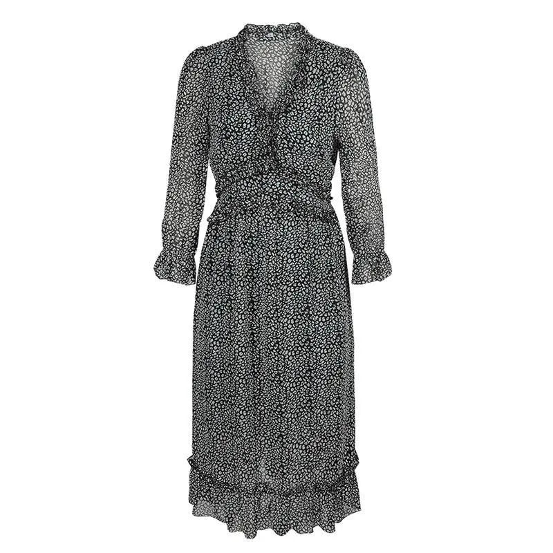 Her Shop Dress Casual Butterfly Sleeve High Waist Chiffon Dress