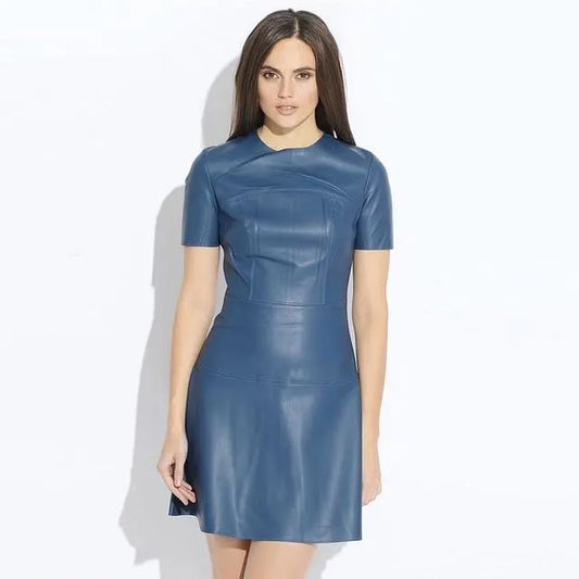 Women Fashion Leather A-Line O-Neck Dress Her Shop - HER SHOP®